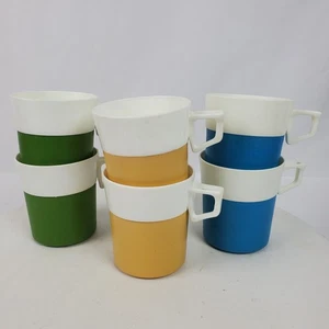 Vintage Mid Century Coffee Cups Plastic Green Yellow Blue SET OF 6 - Picture 1 of 10