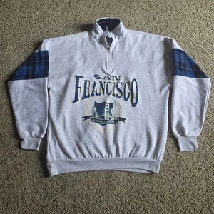 Vintage San Francisco Sweater Mens XL Plaid Pullover Golden Gate Bridge 90s USA - Picture 1 of 9