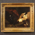 Painting horses oil on canvas antique framework animals stable 19th century 800