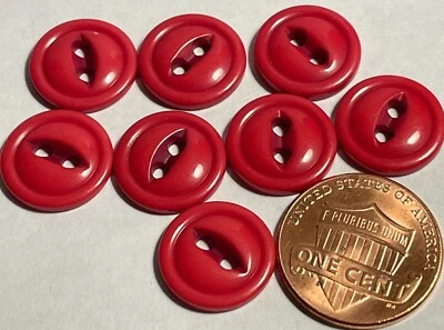 8 Vintage Glossy Red Cat Eye 2hole Plastic Buttons Just Over 1/2" 13mm NOS 13257 - Image 1 of 2