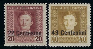 B&D: 1918 Italy Scott N9a, N12a Emperor Karl I (perf 11.5) MVLH/MH - Picture 1 of 2