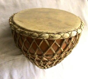 6 Inches Nagadi Hand Drum Knotted With Leather Rope Folk Percussion Instrument - Picture 1 of 4
