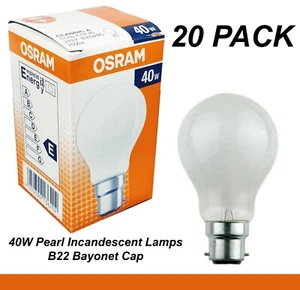 20 x 40W Incandescent Light Globes Bulbs B22 Bayonet Warm White Dimmable Pearl - Picture 1 of 2