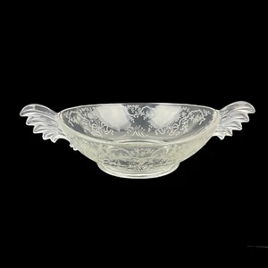 Fostoria Baroque Chintz Etched Elegant Glass Handled Bowl Vintage As Is U57 - Picture 1 of 11