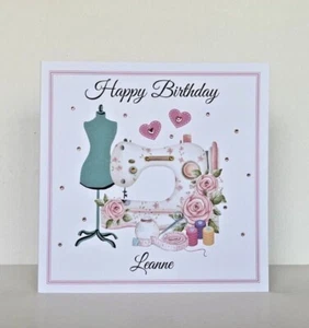 Nähthema Geburtstagskarte personalisiert handgefertigt groß 8x8 Zoll Größenwahl 2 - Bild 1 von 9