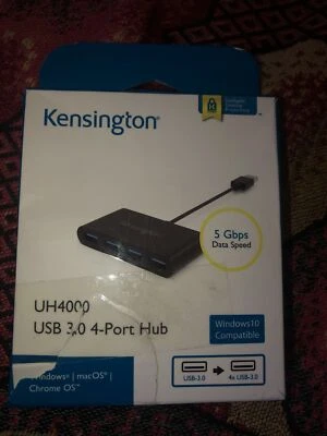 NEW Kensington UH4000 USB 3.0 4-Port Hub Windows Mac Black New Sealed - Image 1 of 2