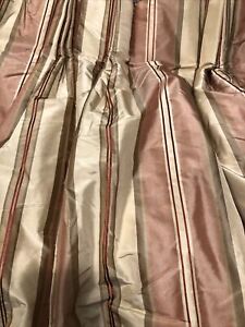 Custom Brunschwig and Fils Silk Stripe Pinch Pleat Drapes 21 X 90 Exc # 1