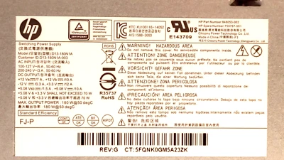 848053-002 HP Pavilion Serie 570 Modelo: D13-180N1A Fuente de Alimentación 180W 759767-001 Foto 1 de 4
