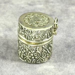 Antique Repousse Sterling Silver Thimble Holder Case Chatelaine - Picture 1 of 9