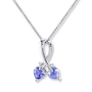 Cadena colgante de cinta de tanzanita creada en laboratorio de corazón de 1,10 quilates chapada en oro blanco de 14 quilates - Imagen 1 de 4