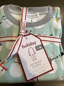 Pottery Barn Kids Snowman Tight Fit Pajamas PJs 2 Piece Set Size 4 #5553 - Picture 1 of 4