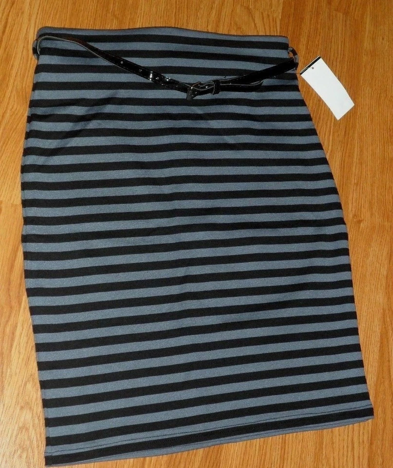 *FALDA DERECHA CORAZÓN PUNTO TALLA M JUNIOR ELÁSTICO GRIS NEGRO CINTURÓN RAYAS NUEVA CON ETIQUETAS Foto 1 de 1