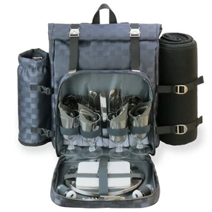 Elegant Picnic Backpack for 4 with Blanket, detachable insulated wine holder - Picture 1 of 8