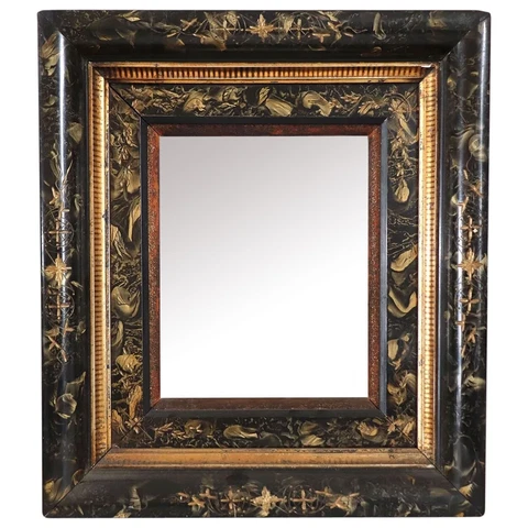 Antique American Eastlake Gilt Black Faux Marble Framed Wall Mirror c. 1880 Cover