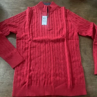 Club Room Mens Quarter-Zip Cotton Sweater, New Red Size M - Image 1 of 4