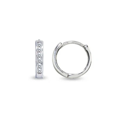 Sterling Silver Tiny Small 13mm Channel-set CZ Round Huggie Hoop Earrings - Image 1 of 4