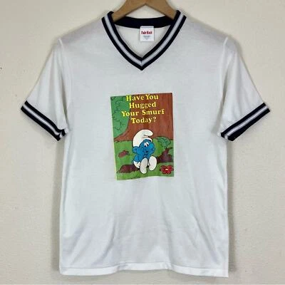 Camiseta Jersey FAB-KNIT Vintage Años 80 Pitufo Cuello en V Juvenil XL Foto 1 de 4