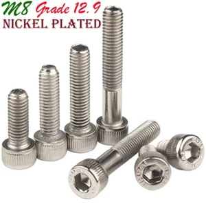 M8 x 1.25 Grade 12.9 Alloy Steel Hex Socket Head Cap Screws Bolts Nickel Plated - Picture 1 of 12