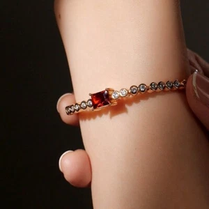 Gold gf made with SWAROVSKI crystal beaded chain slim red tennis bracelet 3 mm - Picture 1 of 5