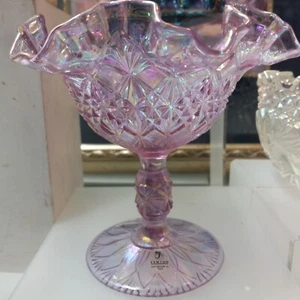 Vintage Fenton RuffledDiamond Pink With Shimmering Opulence Footed Compote Top - Picture 1 of 4
