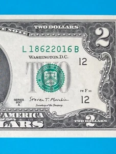 L 1862 2016 B : TRAILING YEAR 2016 $2 Two Dollar Bill Serial Number *UNC* - Picture 1 of 3