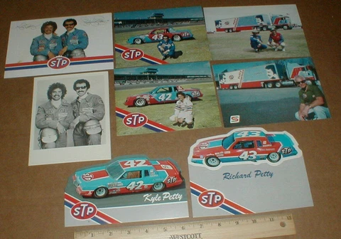 8 VTG Richard & Kyle Petty #43 #42 STP 1980's NASCAR Racing postcard handout Lot Cover