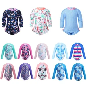 Kid Girls Rash Guard Zip Long Sleeve Swimsuit UV UPF 50+ Sun Protective Sunsuit - Picture 1 of 68