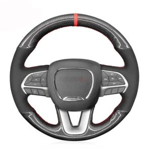 Carbon Fiber Suede Red Marker Steering Wheel Cover for Dodge Challenger Charger - Picture 1 of 16