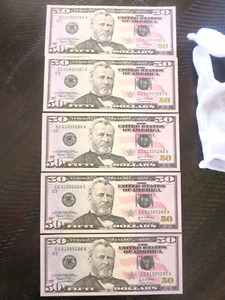 5 - CONSECUTIVE 2004 $50 FEDERAL RESERVE NOTES GEM UNC - Picture 1 of 8