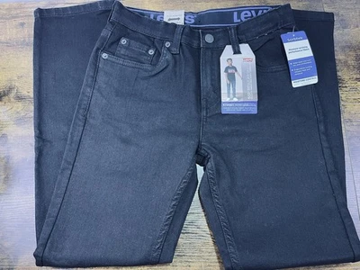 Pantalones de mezclilla de rendimiento Levi's Boys 502 corte cónico regular 26x27 negros ~ 12 regulares ~ nuevos Foto 1 de 4