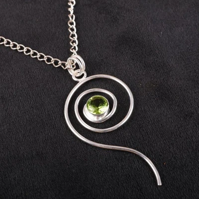 Round Cut Peridot Stone Daughter Bezel Christmas Pendant Jewelry Sterling Silver - Image 1 of 4