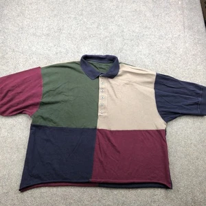 Vintage Structure Polo Shirt Mens XL Colorblock 90s Burgundy Green Beige Navy Re - Picture 1 of 8