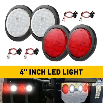 4" LED White Red Trailer Truck Reverse Clearance Backup Tail Brake Lights 4pcs B Foto 1 de 4