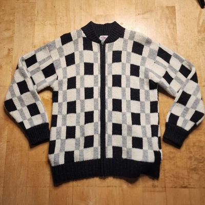 Cárdigan Suéter Orvis Vintage M Tejido Cuadros Cremallera Completa EE. UU. Foto 1 de 4