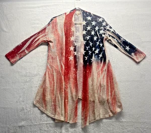 Reba Sweater Cardigan Women's Sz M American Flag Patriotic Made in USA - Picture 1 of 6