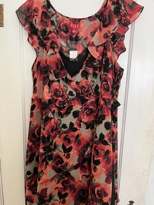 Vestido envolvente para mujer ELLE floral rosa negro y rosa con tirantes talla XL Foto 1 de 4