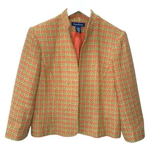 Van Picone Womens Blazer Orange Green Houndstooth Size 12 3/4 Sleeve Spring - Picture 1 of 5