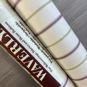 Vtg Waverly Double Roll Wallpaper New/Open 2 Rolls, White/Purple/Green Stripe - Picture 1 of 6