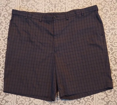 Haggar Cool 18 Pro Mens Expandable Waist Golf Shorts Sz 50 Gray Check 9" Inseam - Image 1 of 4