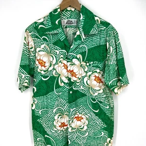 Camisa Hawaiana Vintage Años 70 Hilo Hattie's Hecha en EE. UU. Para Hombres Verde Floral Talla L - Imagen 1 de 8