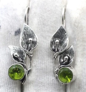 925 Sterling Silver Green Peridot Gemstone Handmade Jewelry Earring Size-1.50 - Picture 1 of 7