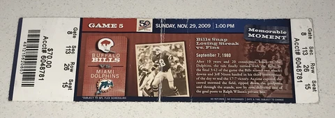 11/29/09 Buffalo Bills / Miami Dolphins Ralph Wilson Stadium NFL Ticket Stub Cover
