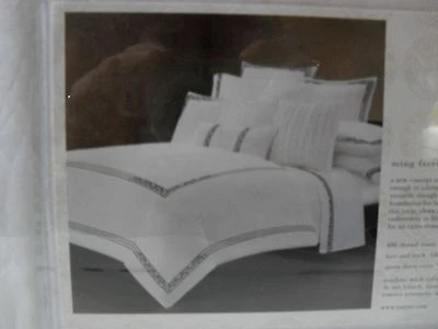 NATORI EMBROIDERED MING FRETWORK QUEEN DUVET COVER ASIAN ORIENTAL BLACK WHITE - Image 1 of 4