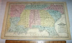 1852 Map Southern Western United States Florida South Carolina Louisiana Alabama - Picture 1 of 11