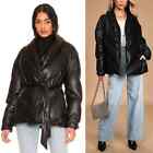 Blank NYC The Love Doctor Tie Waist Belted Vegan Leather Puffer Jacket Black M