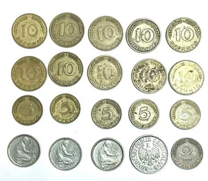 (20) German foreign coin grouping 1949-1966 ~ 2-5-10-50 Phenings + 1 Mark - Picture 1 of 4
