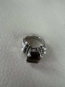 Designer Lagos S/S 18K Glacier Smokey Quartz Ring Size 6 EUC 12x10 Stone Size - Picture 1 of 5