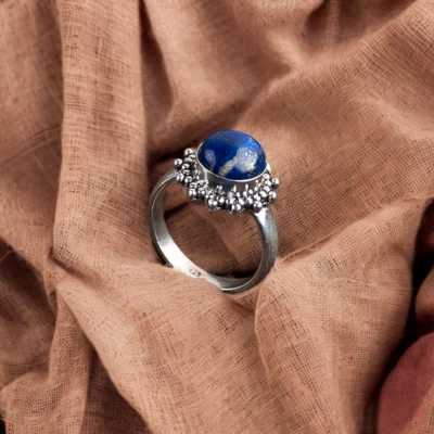 Lapis Lazuli Gemstone 925 Sterling Silver Ring Handmade Jewelry Ring - Image 1 of 3
