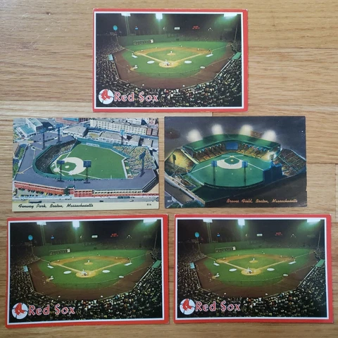 (5) Braves Field, Fenway Park Vintage Baseball Postcards Boston, Massachusetts Cover