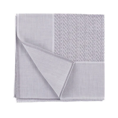 Zilli Monogram Patterned Gray and White Woven Superfine Cotton Pocket Square - Image 1 of 4